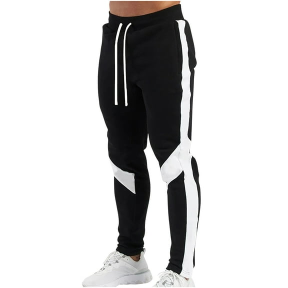Admvng Sweatpants for Men Casual Patchwork Tight Fitting Elastic Waist Pockets Fitness Sport Pants S-3XL
