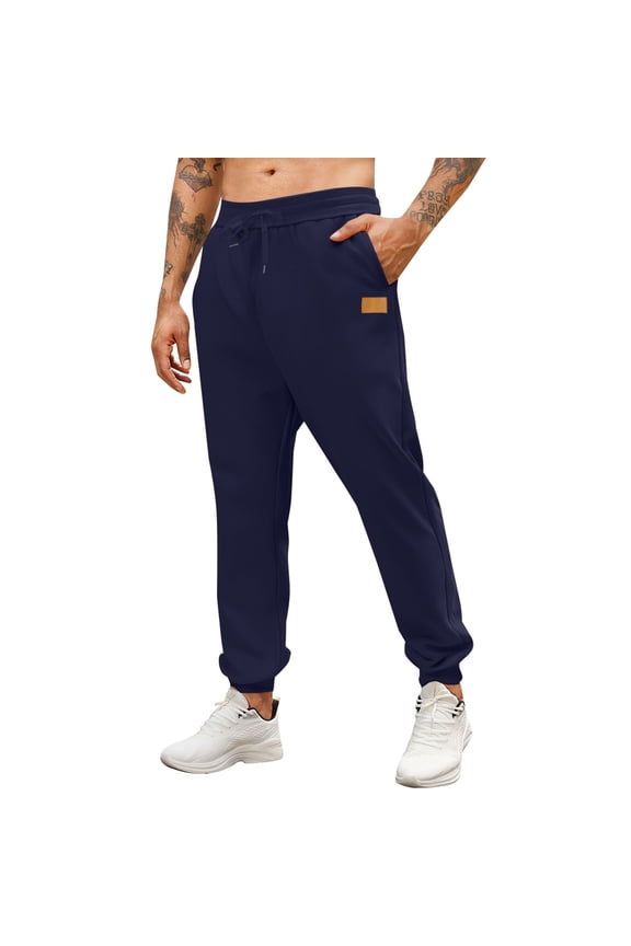 Sweatpants for Men Solid Color Sporty Pocket Elastic Waist Drawstring Casual Tight-Fitting Trousers Full Length Pants XS-2XL