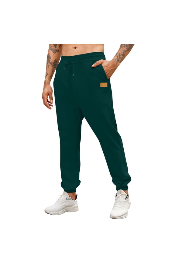 Sweatpants for Men Solid Color Sporty Pocket Elastic Waist Drawstring Casual Tight-Fitting Trousers Full Length Pants XS-2XL