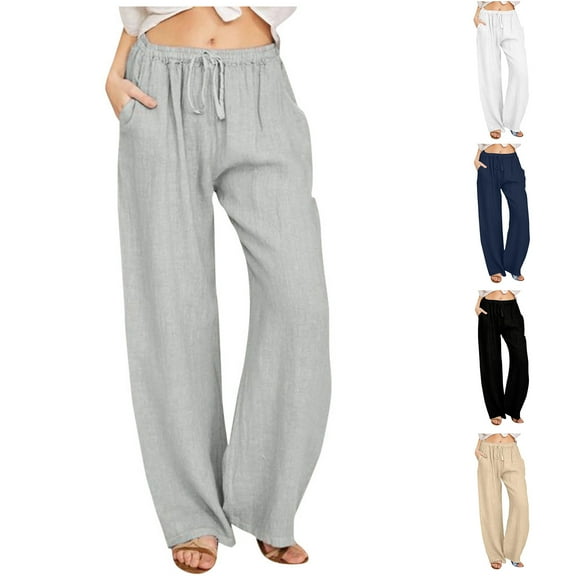 Admvng Sweatpants for Women and Linen Casual Solid Color Elastic Waist Trousers Comfortable Pants, Size M-4XL