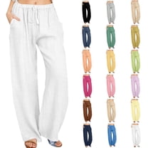 Admvng Sweatpants for Women and Linen Casual Solid Color Elastic Waist Trousers Comfortable Pants, Size M-4XL