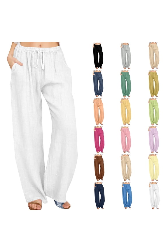 Admvng Sweatpants for Women and Linen Casual Solid Color Elastic Waist Trousers Comfortable Pants, Size M-4XL