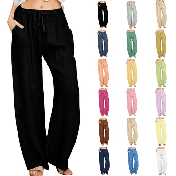 Admvng Sweatpants for Women and Linen Casual Solid Color Elastic Waist Trousers Comfortable Pants, Size M-4XL