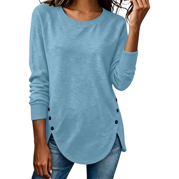 Admvng Sweatshirt for Women Casual Side Slit Long Sleeve Comfy Solid Sweatshirt