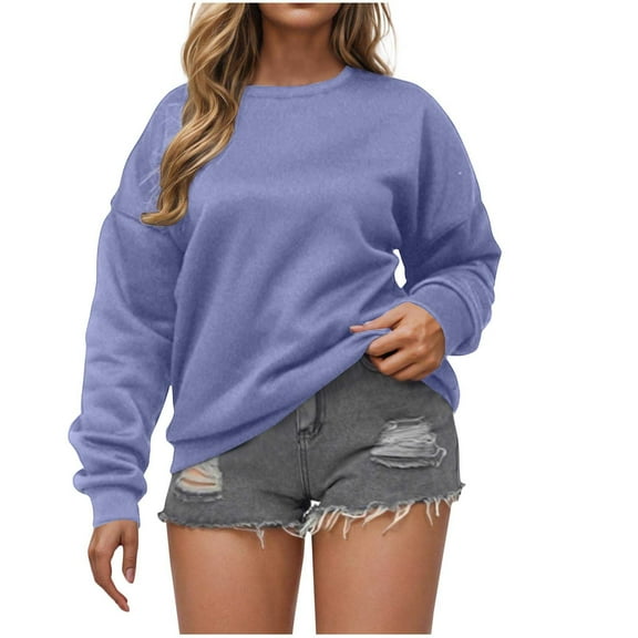 Admvng Sweatshirt for Women Casual Solid Long Sleeve Round Neck Loose Tops,Sizes S-2XL