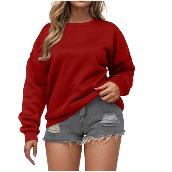 Admvng Sweatshirt for Women Casual Solid Long Sleeve Round Neck Loose Tops,Sizes S-2XL