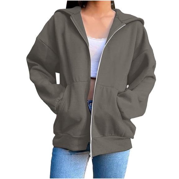 ZKCCNUK Sweatshirt for Women Zip up Hoodies Long Sleeve Fall Oversized Sweatshirts Fleece Jacket with Pockets,Sizes S-3XL