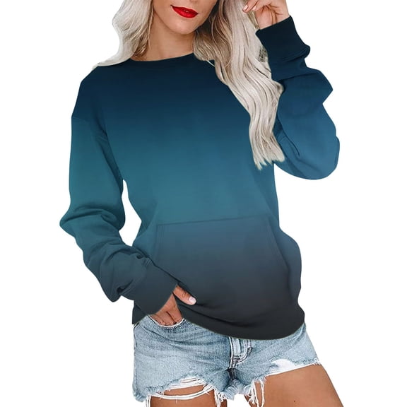 Admvng Sweatshirt for Women Fashion Loose Round-Neck Long Sleeve Pocket Blouse Tops，Size S-2XL