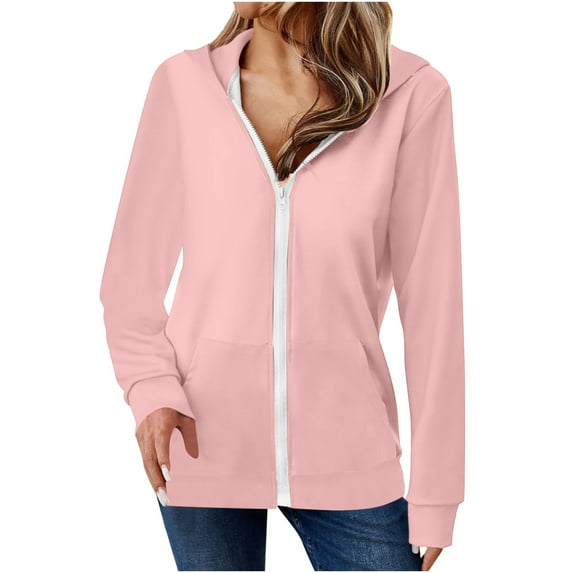 Admvng Sweatshirt for Women Long Sleeved Pocket Long Sleeved Hooded Zip Up Casual Jacket, Size S-2XL