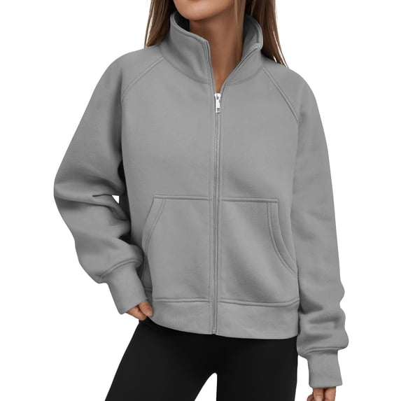 Admvng Sweatshirt for Women Loose Solid Color Long Sleeve Casual Zipper Tops Blouse with Pocket Sweatshirt Jackets, Size S-2XL