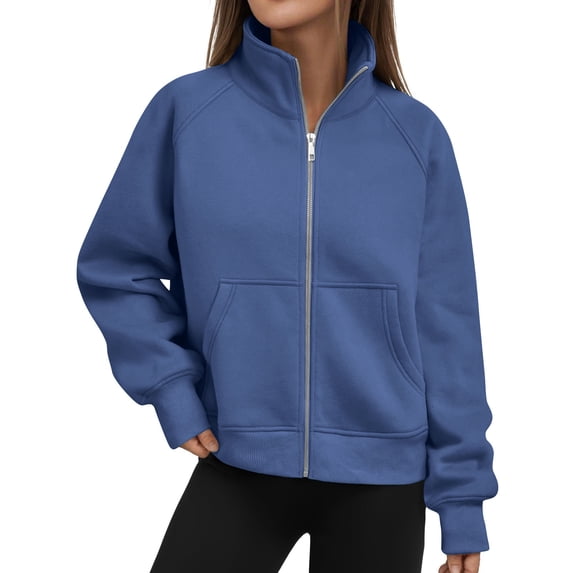 Admvng Sweatshirt for Women Loose Solid Color Long Sleeve Casual Zipper Tops Blouse with Pocket Sweatshirt Jackets, Size S-2XL