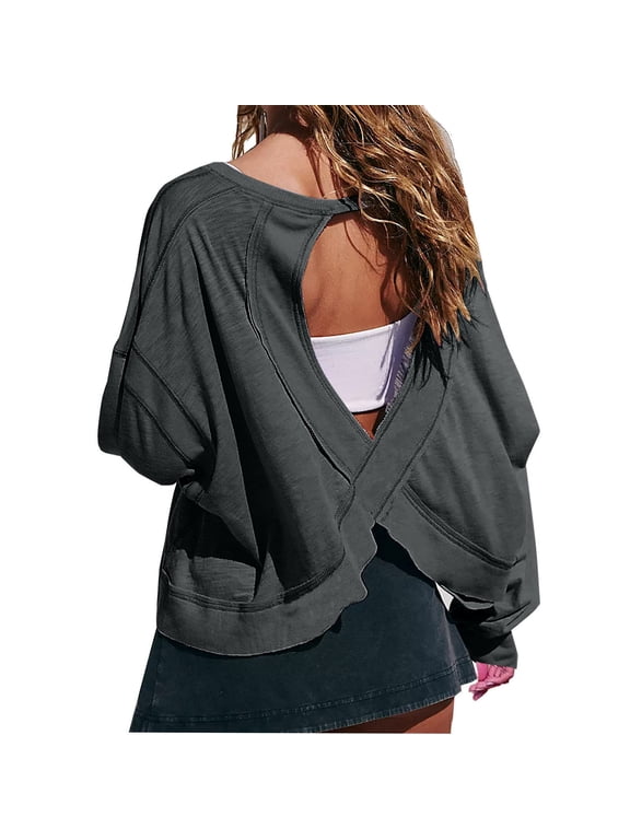 Sweatshirt for Women Open Back Cross Wrap Long Sleeve Casual Pullover Streetwear Tops