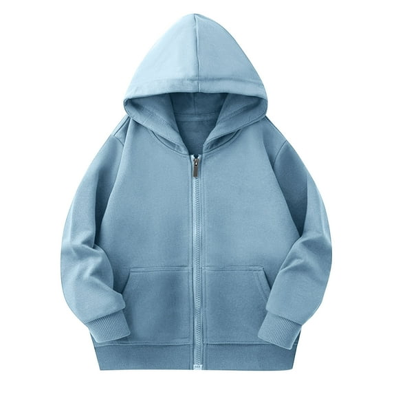 Admvng Sweatshirts for Teen Girls Solid Color Long Sleeved Casual Sports Long Sleeve Hooded Blouse Zipper Pocket Hooded Sweatshirt for Kids(2-12years)