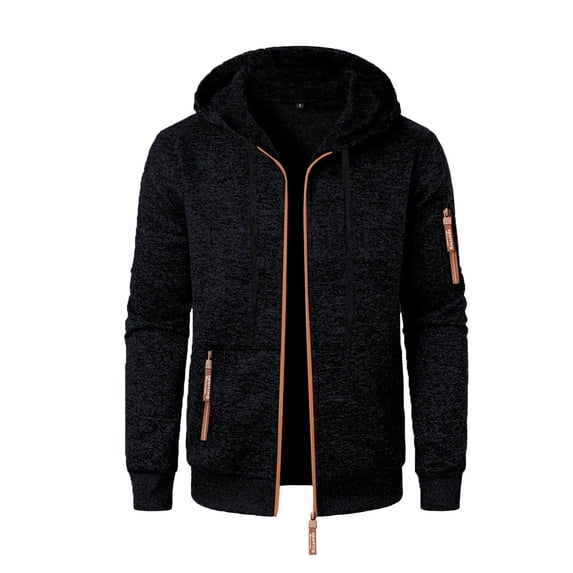 Admvng Sweatshirts for Men Casual Solid Long Sleeved Full-zip Hoodie Jacket Hooded Sweatshirt, Size S-3XL