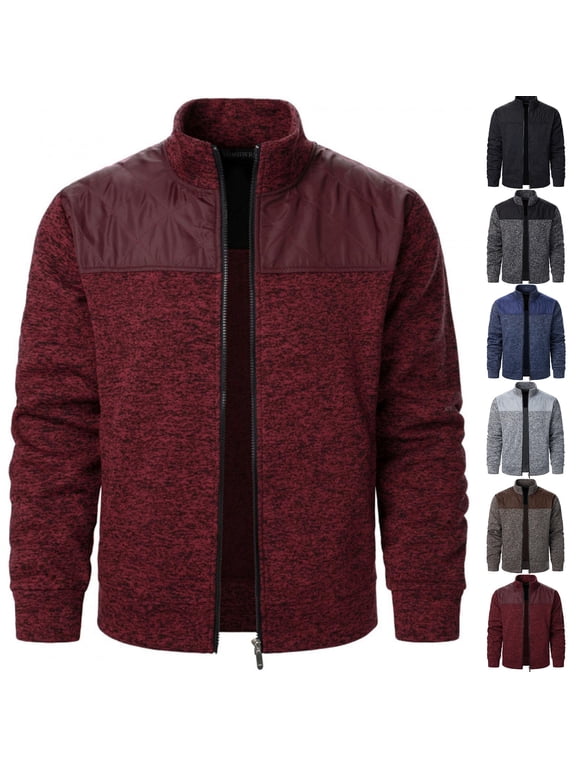 Sweatshirts for Men Fall Splicing Knit Shirt Zipper Top Solid Color Pockets Cardigan Jacket, Size S-3XL