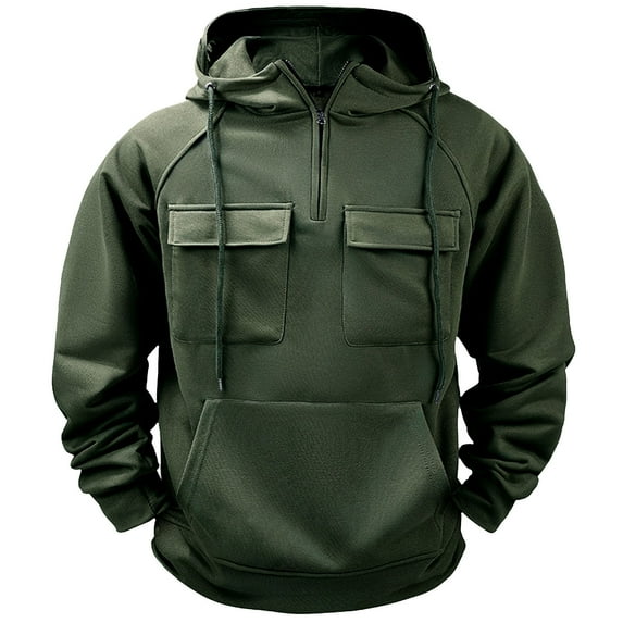 Admvng Sweatshirts for Men Long Sleeve Solid Color Pullover Multi Pocket Fleece Zipper Hoodie Sweatshirts, Size S-3XL