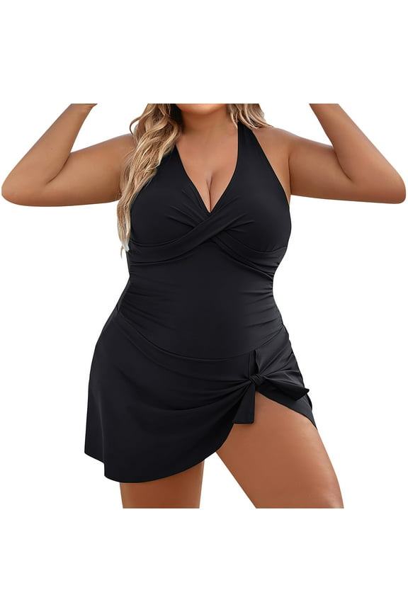 Swim Suits for Women Plus Size Sexy Bikin Slitted Backless Solid V-Neck Swimwear Piece Swimsuit XL-4XL