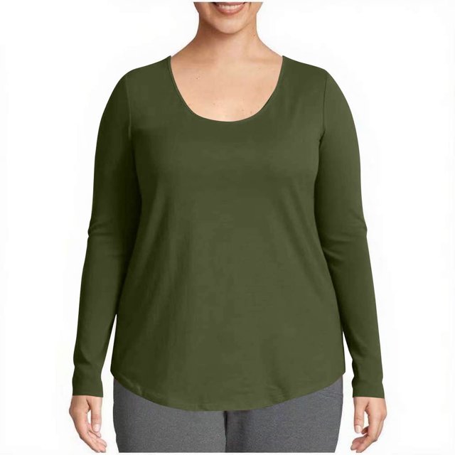 Admvng T Shirts for Women Casual Solid Round Neck Oversize Long Sleeve Blouses,Sizes S-5XL