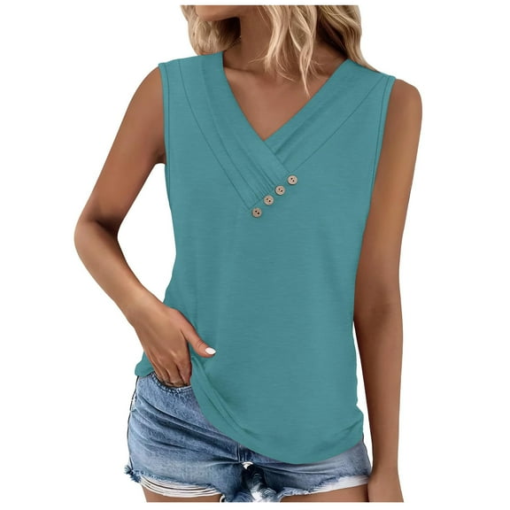 Admvng Tank Top for Women Summer V-Neck Button Down Loose Sleeveless Tops S-2XL