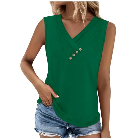 Admvng Tank Top for Women Summer V-Neck Button Down Loose Sleeveless Tops S-2XL