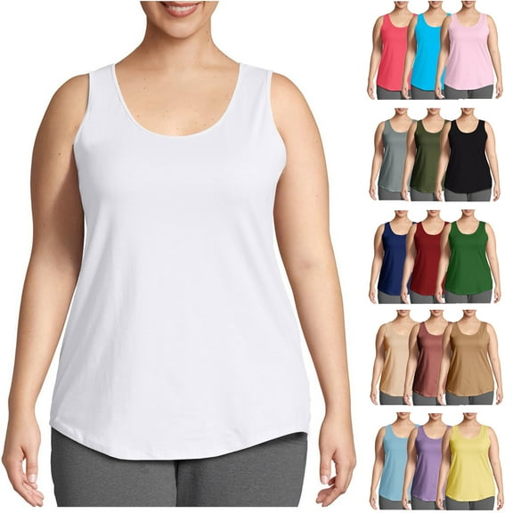 Admvng Tank Tops for Women 2024 Fashion Plus Size Solid Round-Neck Loose Sleeveless T-shirt Pullover Tops