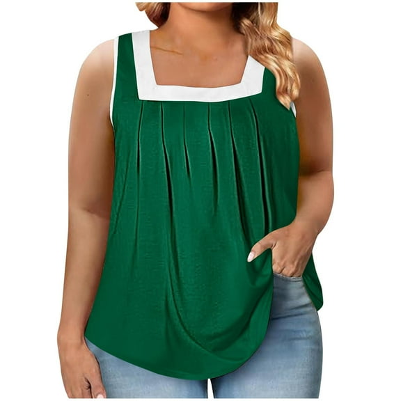 Admvng Tank Tops for Women Plus Size Square Neck Ruched Spring Summer Sleeveless Blouse Basic Trendy Tank Tops XL-6XL