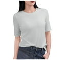 thumbnail image 1 of Admvng Tops For Women Trendy Casual Solid Color 1/2 Sleeve Round-Neck T-shirt Home Blouses M-2XL, 1 of 5