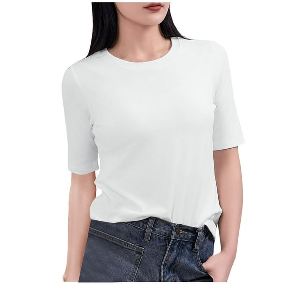 Admvng Tops For Women Trendy Casual Solid Color 1/2 Sleeve Round-Neck T-shirt Home Blouses M-2XL