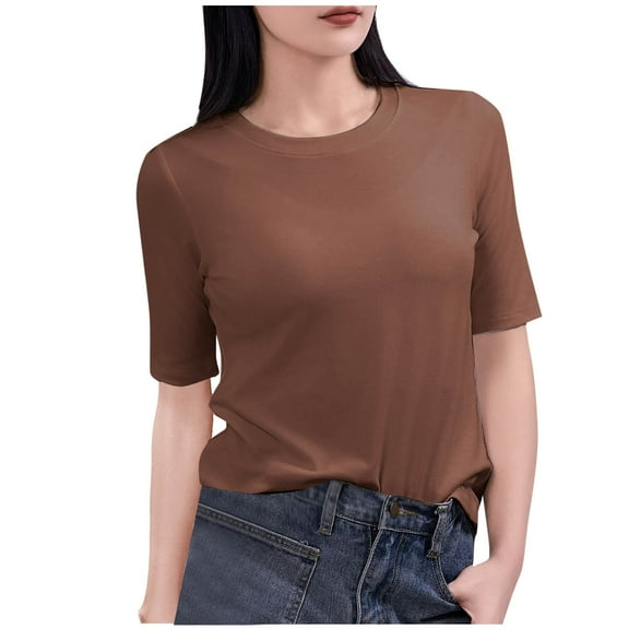 Admvng Tops For Women Trendy Casual Solid Color 1/2 Sleeve Round-Neck T-shirt Home Blouses M-2XL