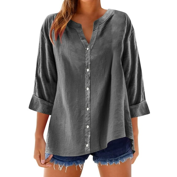 Admvng Tops for Women Trendy Casual Lapel Shirt Summer Loose Button Down Shirts S-2XL