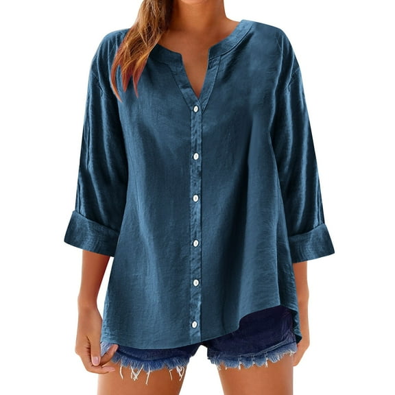 Admvng Tops for Women Trendy Casual Lapel Shirt Summer Loose Button Down Shirts S-2XL