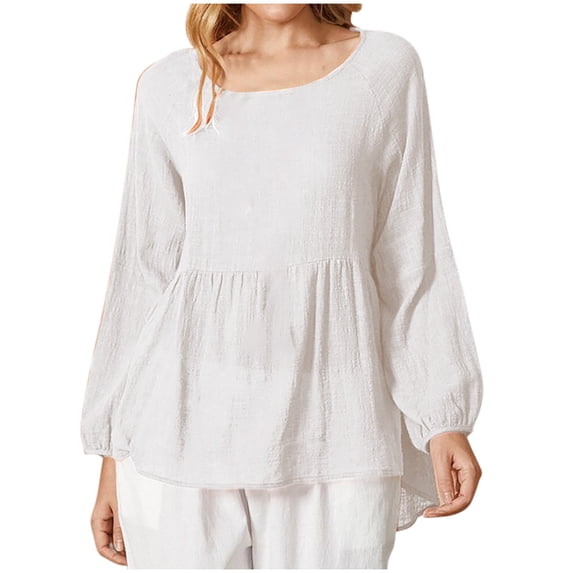 Admvng Tops for Women Trendy Casual Long Sleeve Round-Neck Solid Blouse Shirt, Size S-5XL