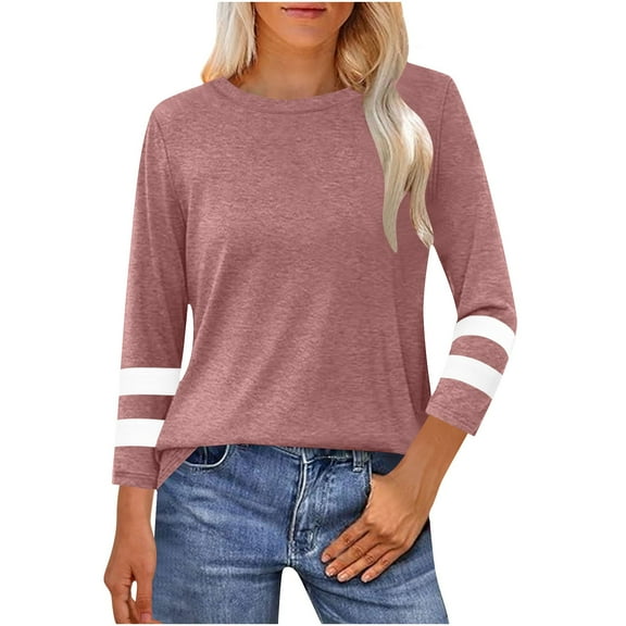 Admvng Tops for Women Trendy New Solid Color Round Neck 3/4 Sleeve Casual Tops T-shirt S-2XL