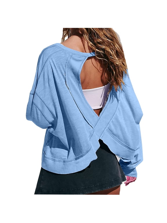 Tops for Women Trendy Open Back Workout Backless Short Sleeve Athletic Shirt Running Crop Top Gym Yoga Tee, Size S-2XL