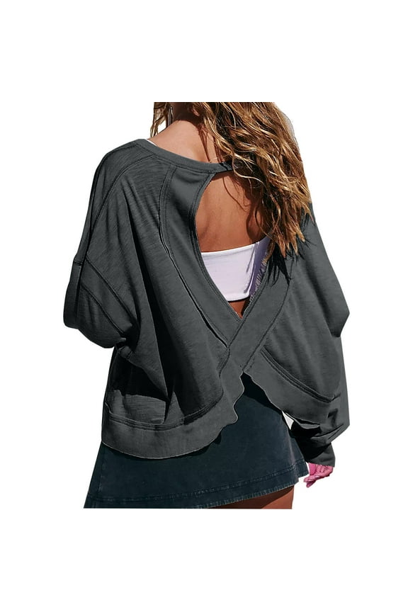 Tops for Women Trendy Open Back Workout Backless Short Sleeve Athletic Shirt Running Crop Top Gym Yoga Tee, Size S-2XL