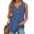 thumbnail image 1 of Admvng Tops for Women Trendy Summer Large Solid V-Neck Loose Casual Button Tank Top S-5XL, 1 of 8
