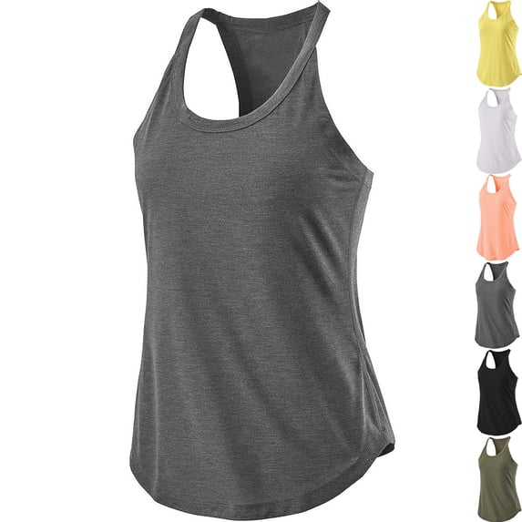 Admvng Tops for Women Trendy Summer Sexy Round Neck Short Sleeves Top Back Fold External Yoga Exercise Vest S-2XL