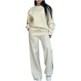 thumbnail image 1 of Admvng Travel Outfits for Women 2 Piece Sets Solid Color Casual Crew-Neck Long-Sleeved Trousers and Tight-Waist Hoodie Suit, Size S-2XL, 1 of 6