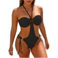 thumbnail image 1 of Admvng Tummy Control Swimsuits For Women Ribbed Cutout One Piece Swimsuit High Waisted Adjustable Tie Side Bathing Suit S-2XL, 1 of 6
