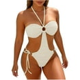 thumbnail image 1 of Admvng Tummy Control Swimsuits For Women Ribbed Cutout One Piece Swimsuit High Waisted Adjustable Tie Side Bathing Suit S-2XL, 1 of 6