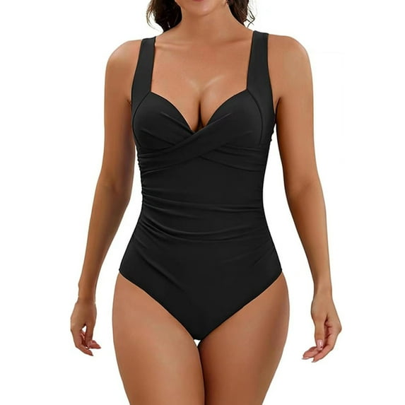 Admvng Tummy Control Swimsuits for Women One Piece High Waisted Ruched Sexy Solid Color Straped Swimwear S-2XL