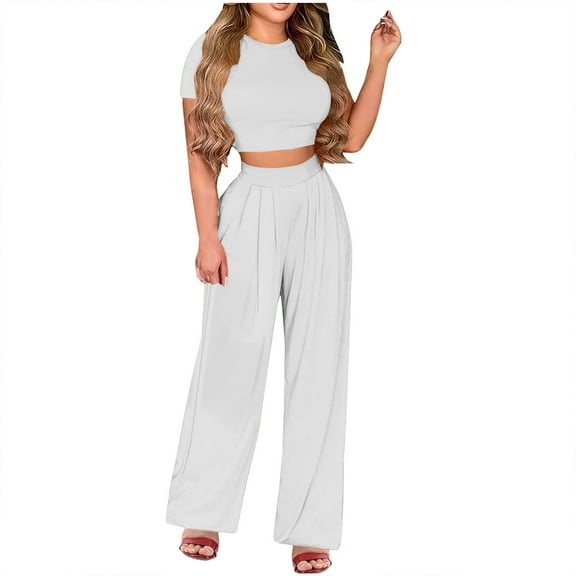Admvng Two Piece Sets For Women Casual Solid Color Blouse and Pants Summer Travel Vacation Outfits Lounge Set S-5XL