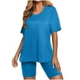thumbnail image 1 of Admvng Two Piece Sets For Women Outfits Summer Short Sleeve Round Neck Shorts Sets S-2XL, 1 of 6