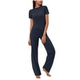 thumbnail image 1 of Admvng Two Piece Sets For Women Solid Color Round Neck Short Sleeved With Elastic Waist Pants Casual Sports Suit S-2XL, 1 of 6