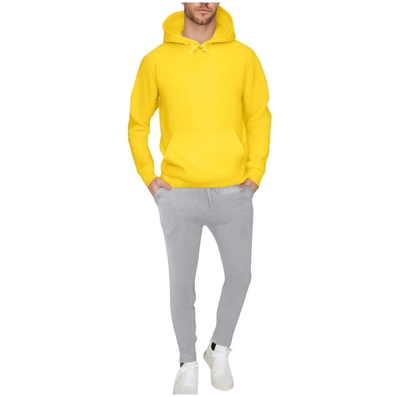 Admvng Two Piece Sets for Men Casual Drawstring Pullover Hooded Sports Solid Pocket Sweatshirt Set, Size S-3XL