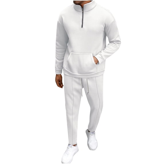 Admvng Two Piece Sets for Men Casual Solid Zipper Turndown Collar Shirt Drawstring Straight Leg Pants Set, Size S-3XL