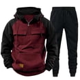 thumbnail image 1 of Admvng Two Piece Sets for Men Solid Casual Loose Drawstring Long Sleeve Hooded Workwear with Multiple Pockets Sweatshirt Set, Size M-3XL, 1 of 6