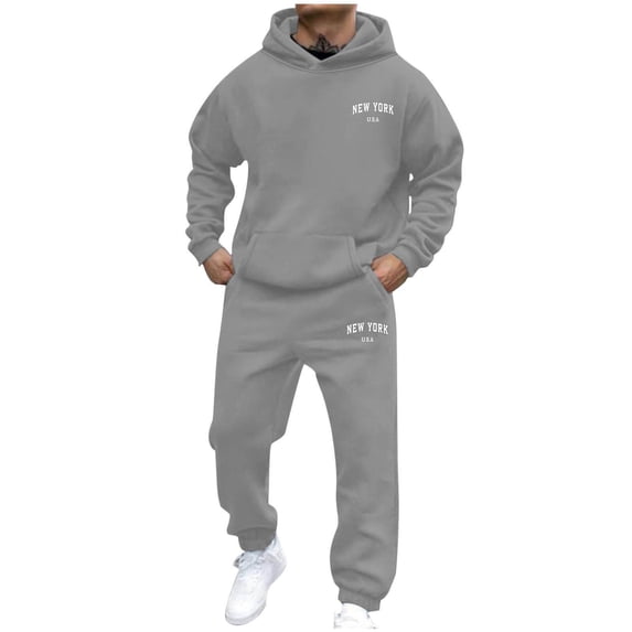 Admvng Two Piece Sets for Men Unisex Sports Hooded Pockets Sweatshirt Jogging Pants Set, Size S-3XL