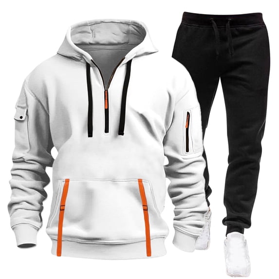 Admvng Two Piece Sets for Men Winter Solid Casual Loose Drawstring Long Sleeve Hooded Workwear with Multiple Pockets Sweatshirt Set, Size S-2XL