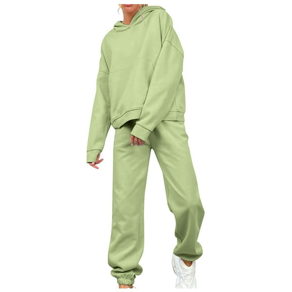 Admvng Two Piece Sets for Women Casual Solid Color Fleece Long Sleeved Hoodie and Sweatpants Fall Fashion Clothes Tracksuit S-XL